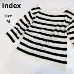 index ボーダー サマーニット プルオーバー 白 黒 M 七分袖 春