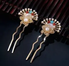 金色の花デザインかんざしセット