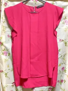 Zara ピンク フレンチフリル スリーブブラウス　S