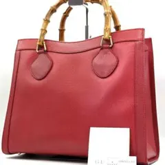 希少色 GUCCI ダイアナ バンブー ハンドバッグ レザー トート レッド