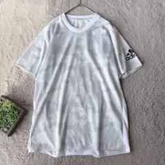 美品(L)アディダス　adidas Tシャツ　半袖　ロゴ入り　ストレッチ　迷彩のサムネイル