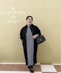 【新品未使用】ラビアンジェ　長袖シャツワンピース　ネイビー　3L‼️