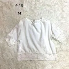 e.r.g イーアールジー　ブラウス 半袖　トップス　レース切替 M ホワイトのサムネイル