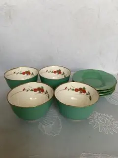 香蘭社　花柄湯呑みと茶托セット　4客