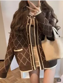 SHEIN オールシーズン ブラウン チェック カーディガン darich