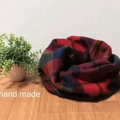 スヌード　マフラー　ネックウォーマー　ハンドメイド　レッド♡赤　チェック