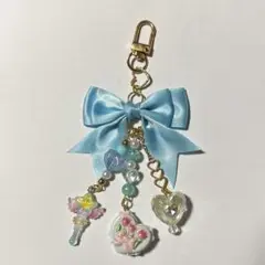 キラキラ ジャラキー 水色 キーホルダー ストラップ 推し活