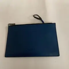 青いレザー コインケース ジッパー付き