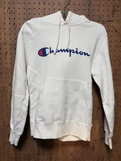 Champion ホワイト フード付きパーカー
