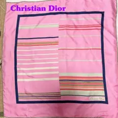 Christian Dior ピンク　ストライプスカーフ シルク　100%