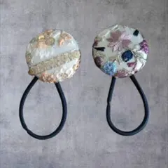 インド刺繍入り丸型ヘアゴム2個セット