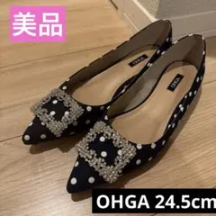 OHGA ビジュー フラットシューズ ドット柄 24cm - メルカリ