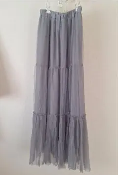 チュールティアードロングスカート（グレー）