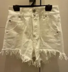 【oneway Jeans】フリンジハイウエストショートパンツ ホワイト