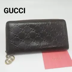 極美品✨グッチ　長財布　ラウンドファスナー　レザー　ダークブラウン