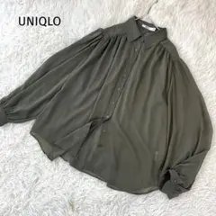 UNIQLO ユニクロ シアーシャツ ブラウス シースルー ギャザー カーキ