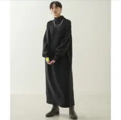 アメリカンホリック バイパチバイカラーモックネックニットワンピース ブラック L