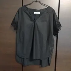nano universe袖レースブラウス　黒　ブラック　半袖