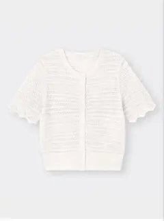 GU 透かし編みカーディガン 半袖 オフホワイト XS