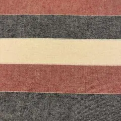 先染め生地（紺×赤×ベージュのボーダー柄ツイル）
