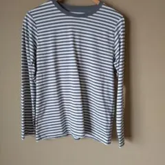 無印良品 天竺編みクルーネック長袖Tシャツ　グレーボーダー　婦人L