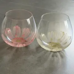 ガーベラ柄 ガラス グラス 2個セット ペアグラス 食洗機対応