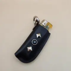 レザースタッズ　ライターケース　黒 ヌメ革　ハンドメイド