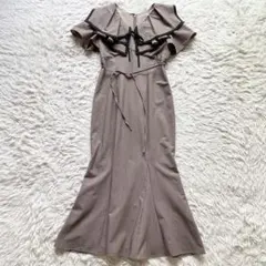 美品 リリアンカラット スクエアフリルマーメイド ロングワンピース ストレッチ