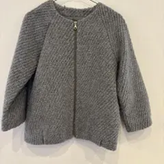 グレー ノーカラージャケット ジッパー付き