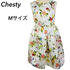チェスティ　フラワー　花柄　ノースリーブ　フレアワンピース　Mサイズ　ひざ丈