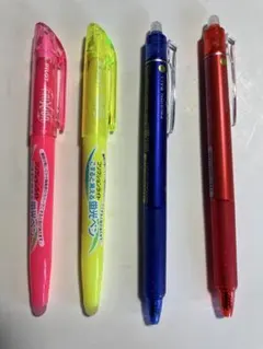 【未使用品】　4本セット　フリクション　ボールペン青、赤　蛍光ペン黄、赤