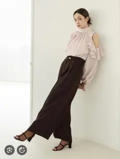 ダークブラウン ワイドパンツ ハイウエスト