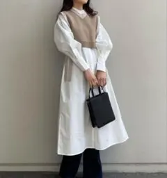 センスオブプレイス ロングシャツワンピース ホワイト