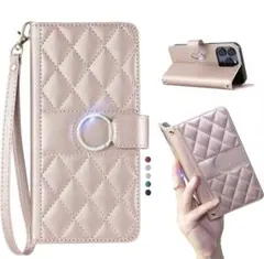 iPhone 12 Pro リング付きキルティグレザー調手帳型ケース エレガント