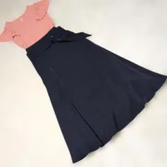 美品神戸レタス　春夏用ネイビーロングスカートこベルト付き