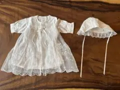 【夏用】50-60サイズのベビーセレモニードレス　【レースオーガンジー】帽子付き