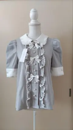 No.2891_夢展望_未使用地雷量産型グレー系リボン半袖ブラウスのサムネイル