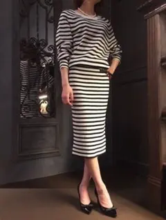 処分価格スナイデル　ストライプ ロングニットワンピース　F 7314ジ