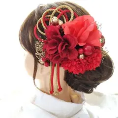 ★赤金大人可愛い★成人式髪飾り、和装髪飾り、卒業式、結婚式、前撮り、ブライダル