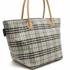 【希少色】バーバリーブルーレーベル 舟型トートバッグ A4可 ノバチェック 水色