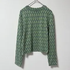 ZARA 総柄トップス 幾何学 グリーン タイトカットソー 春 長袖 S