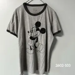 Disney公式 ミッキーマウス リンガーTシャツ グレー 雰囲気抜群 L相当