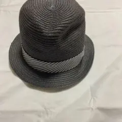 子供用 グレー ストライプリボン 中折れハット