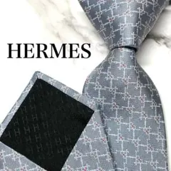 HERMES エルメス ネクタイ ライトブルー ジャガード織り 総柄 剣裏H柄