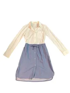 COMMECAISM オニギリ　アイボリー・ブルー シャツワンピース 長袖