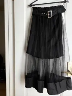 チュールフレアロングスカート F 黒