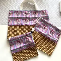 ハンドメイド手さげ、巾着の3点セット