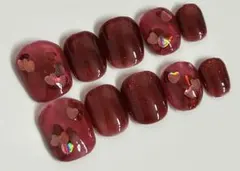 マグネットネイル ハートホロネイル 赤ネイル ベリーショート