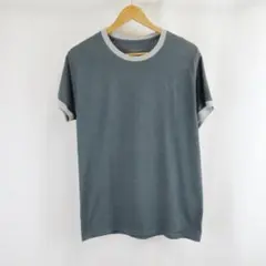 Champion ロゴ 刺繡 リンガー Tシャツ 古着 M グレー メンズのサムネイル
