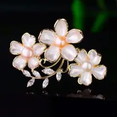 淡水真珠クリスタル桜ブローチジルコン花コサージュ結婚式卒業式入学式女性への贈り物